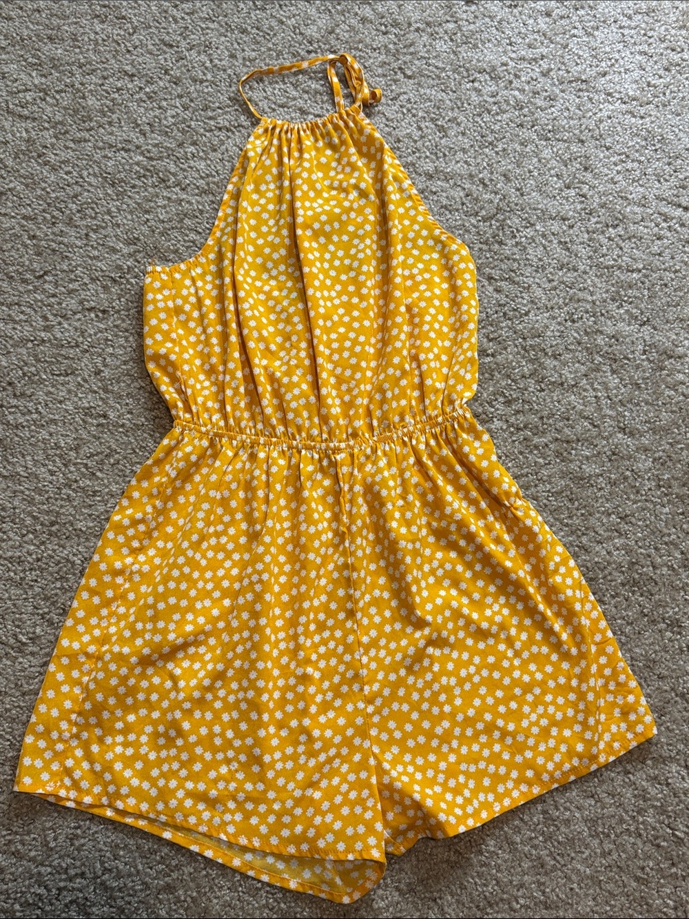 SHEIN Yellow Ditsy Floral Halter Romper